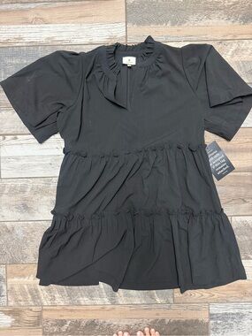 Tuckernuck Black Ruffled Neck Blouse